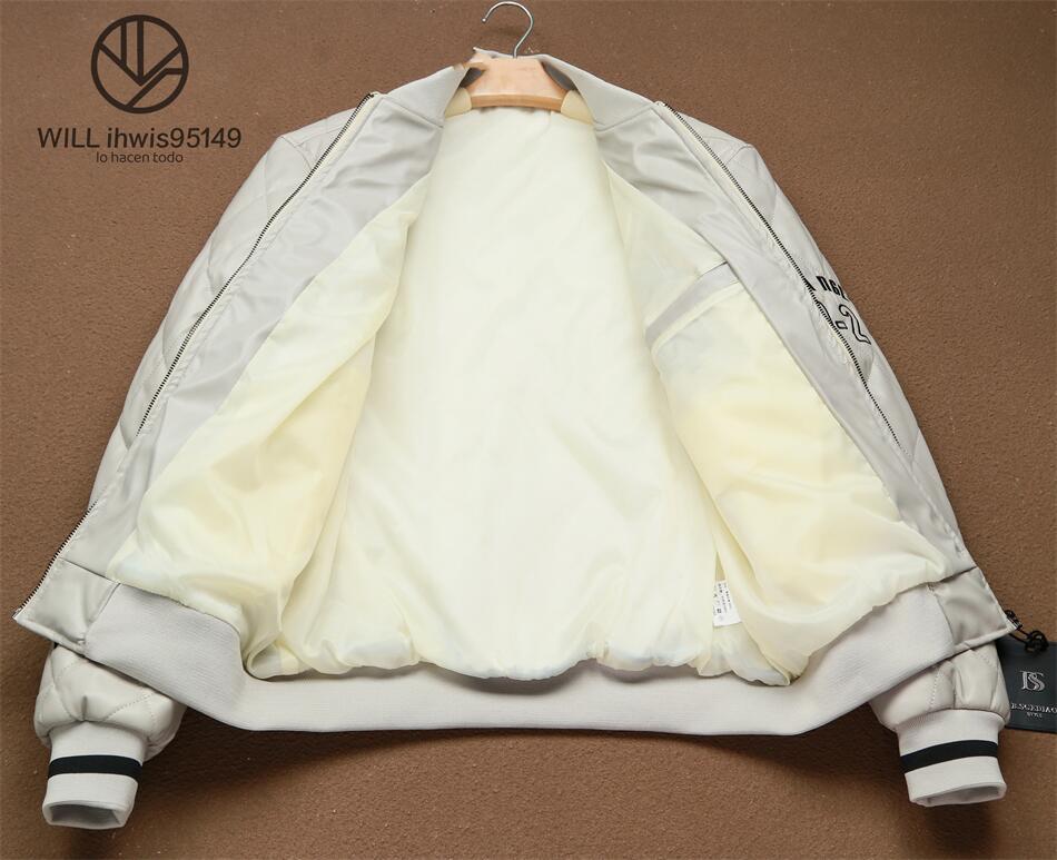 XP24　BTS　PUレザージャケット　メンズ　XL(日本サイズでL程度)　中綿　スタジャン　メンズ　ブルゾン　アウター　秋冬　保温　ホワイト_画像2