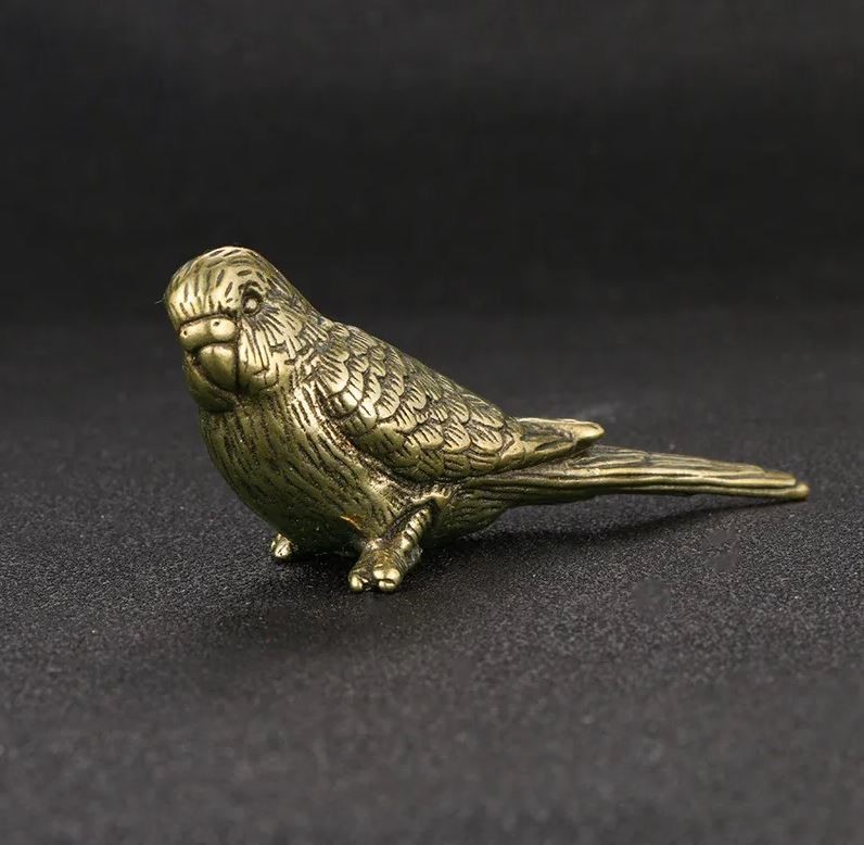  カササギ インコ 鳥 置物 置き物 茶道具 真鍮 金属製 銅_画像1
