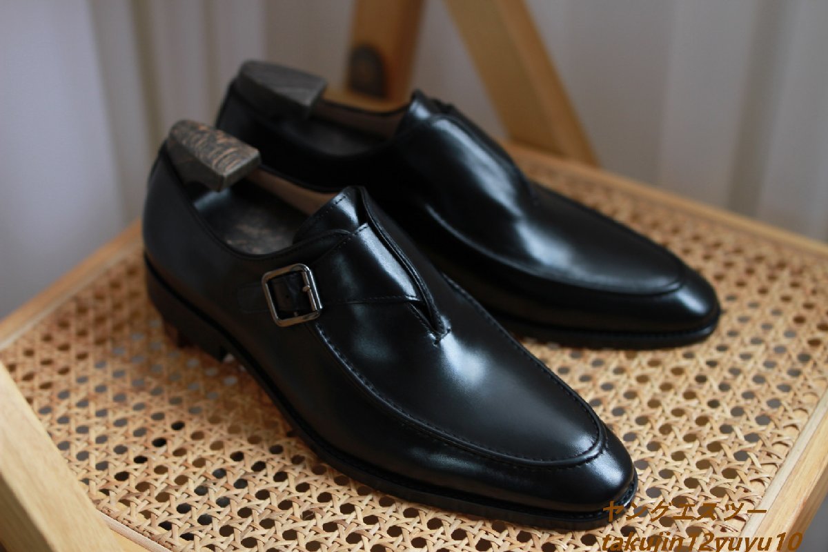極美品*新品 モンクストラップ ビジネスシューズ メンズ 本革レザーシューズ 職人手作り 紳士靴 革靴 高級牛革 フォーマル ブラック 24.5cm