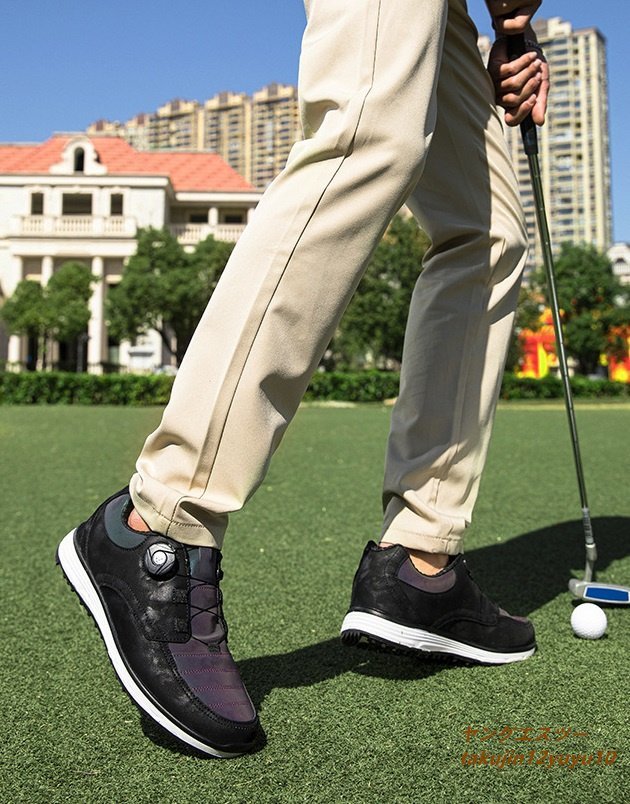 特売 高級品 ゴルフシューズ 強いグリップ ソフトスパイク 運動靴 フィット感 軽量 スポーツシューズ 弾力性 防滑 耐磨 ブラック 24.5cm_画像5