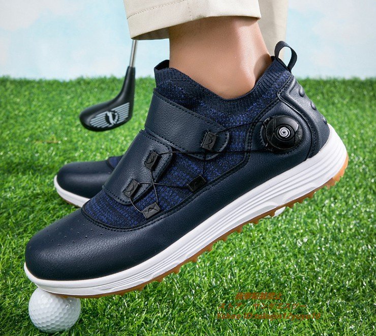高級品 ゴルフシューズ 強いグリップ 新品ダイヤル式 運動靴 フィット感 軽量スポーツシューズ 弾力性 通気性 防滑 ネイビー 28.0cm