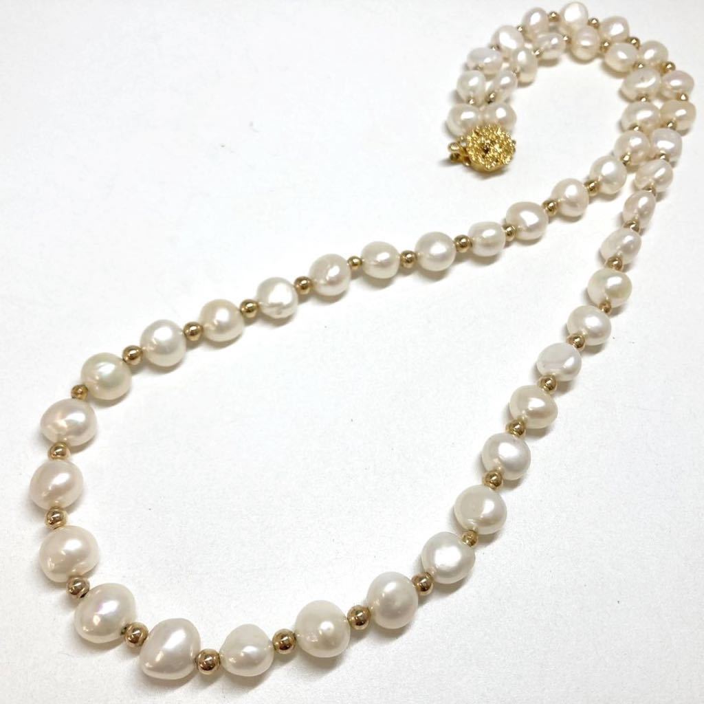 大粒!!［淡水パールネックレス］d 重量約40.5g 真珠 pearl pendant necklace 飾り珠 K14 シルバー silver DG0_画像2
