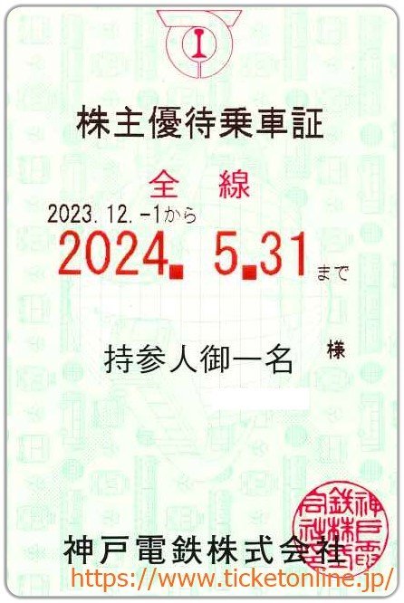 【神戸電鉄】株主優待乗車証「電車全線」持参人名義　1枚　定期券タイプ_画像1