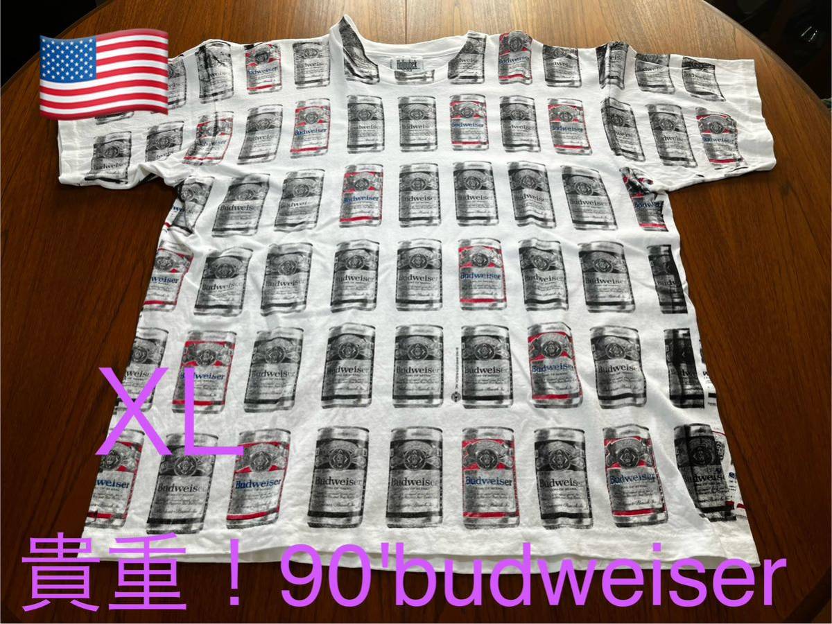 90's vintage budweiser 総柄　Tシャツ　シングルステッチ　ヴィンテージ 古着　バドワイザー　アメリカ製　MADE IN USA_画像1
