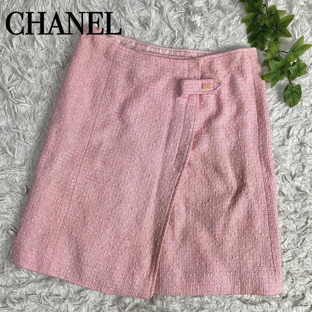 【美品】CHANEL シャネル スカート ツイード ココマーク ピンク 42