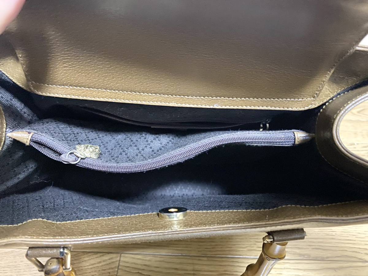 【used品】GUCCI グッチ トートバッグ ハンドバッグ バンブー 002 1186 オールド レザー 革 ブラウン　メンズ レディース ヴィンテージ_画像8