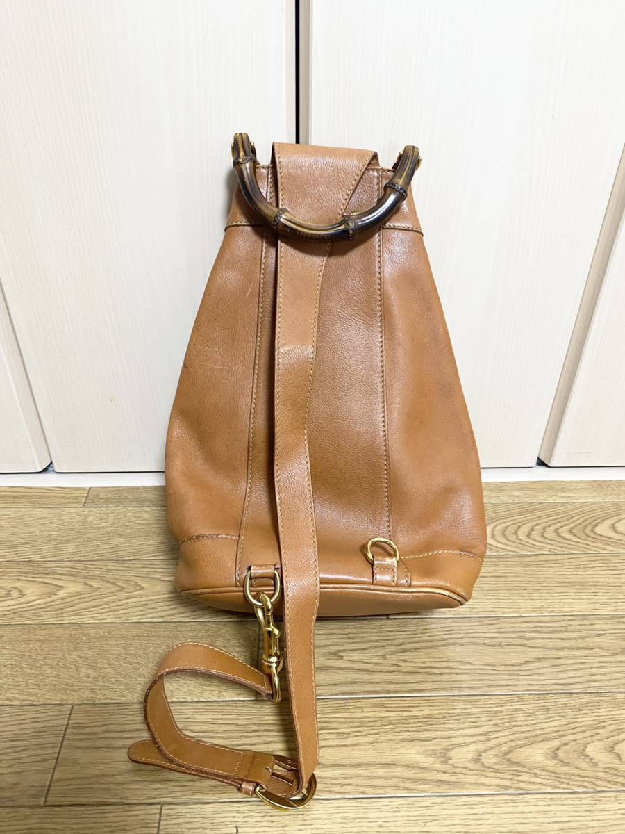 【used品】GUCCI グッチ 003 113 0036 バンブー レザー 巾着型 2WAY クロスボディ ハンドバッグ ショルダーバッグ ブラウン系_画像2