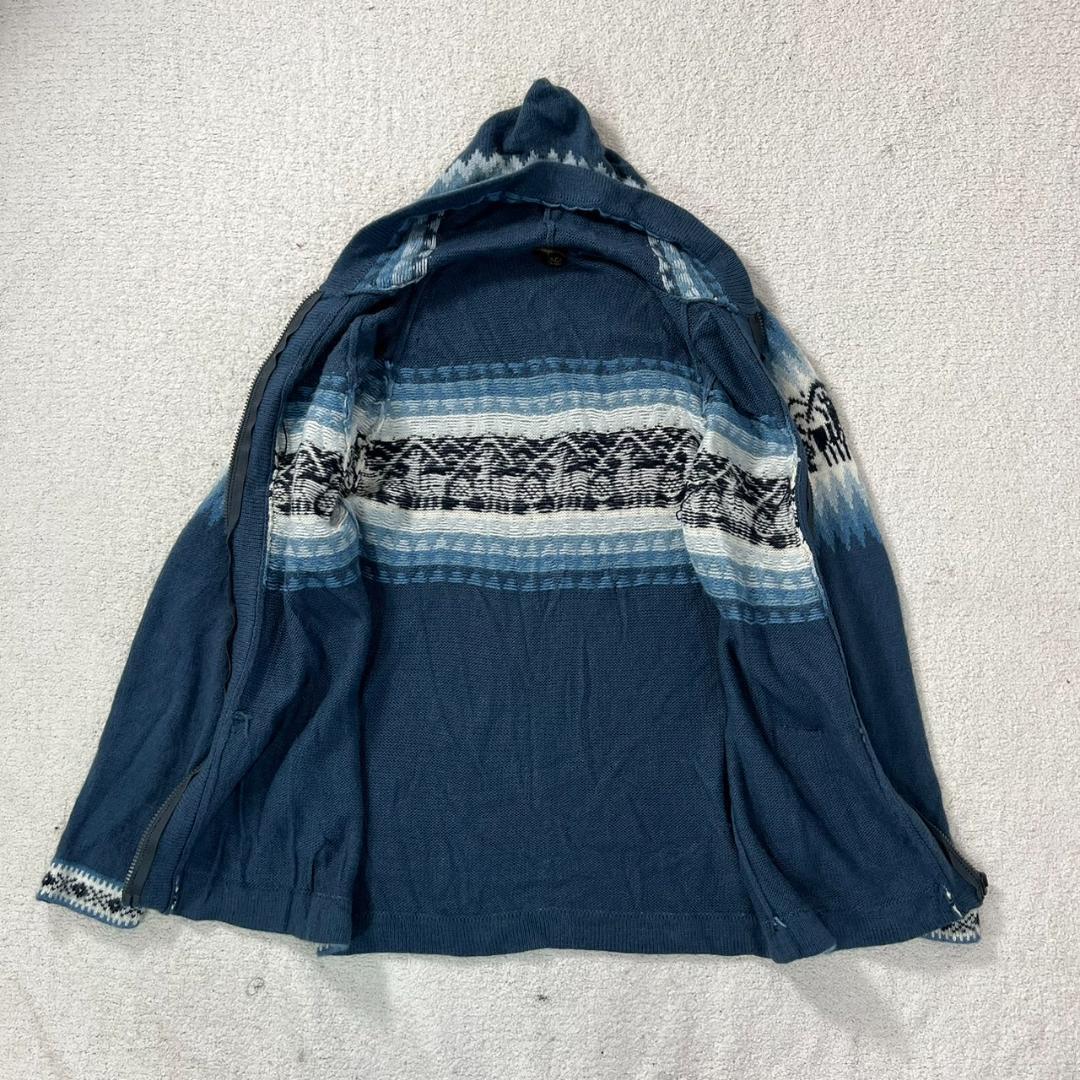 アルパカ ウール セーター ジャケット オルテガ 民族 古着 ブルー