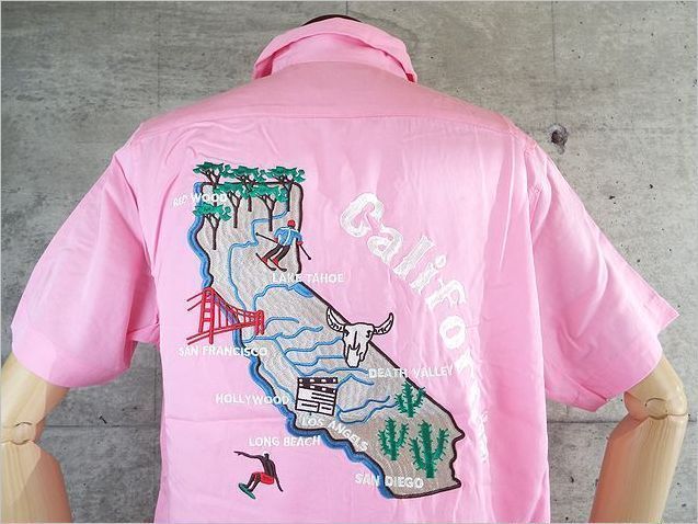 【送料無料 54%OFF】HOUSTON ヒューストン 刺繍ボウリングシャツ (ボーリングシャツ) 「CALIFORNIA」柄 NO.40516 PINK_XLサイズの画像2