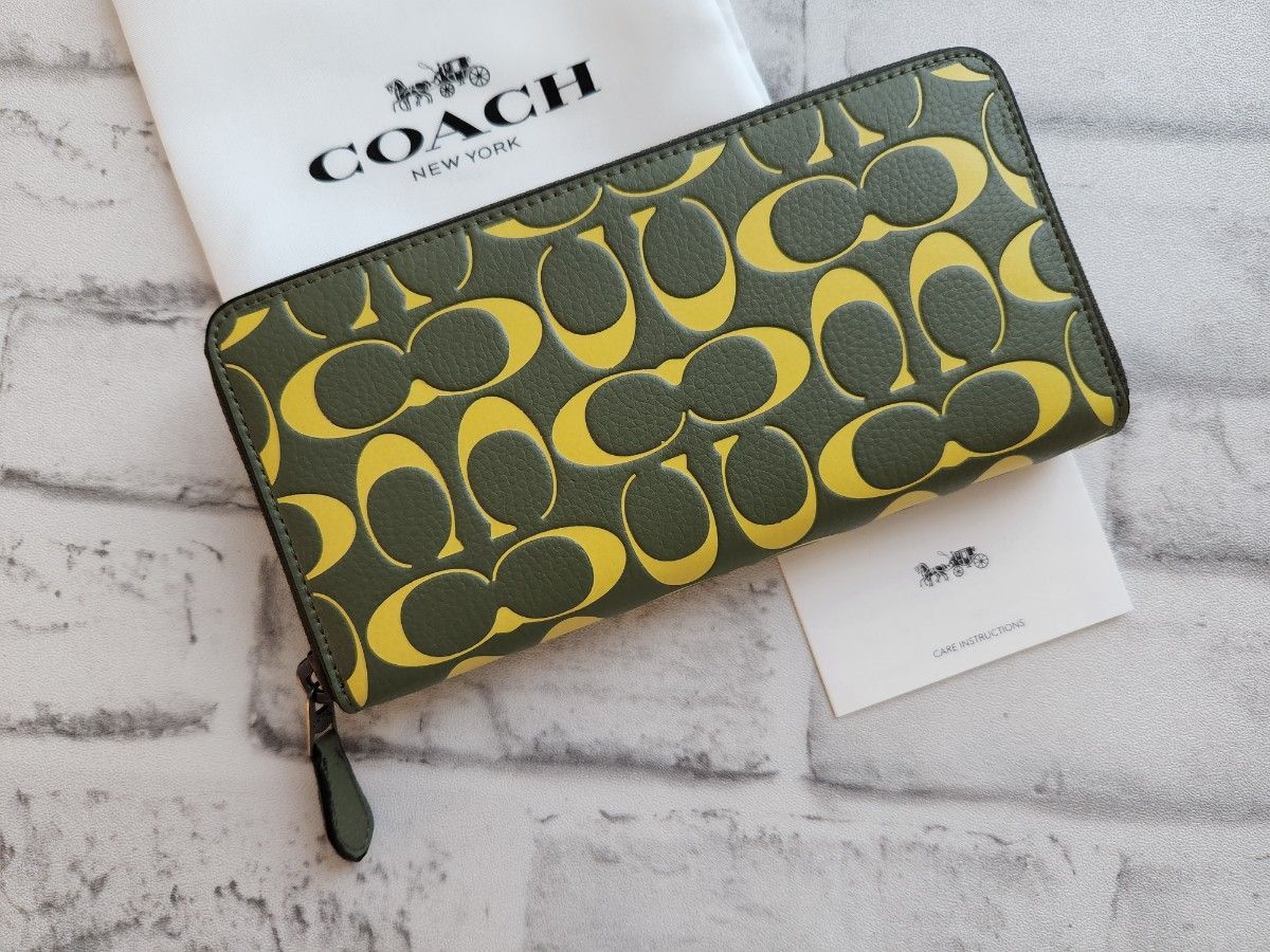 売り尽くし価格 COACH☆コーチ 長財布 シグネチャー/ライン 黄色