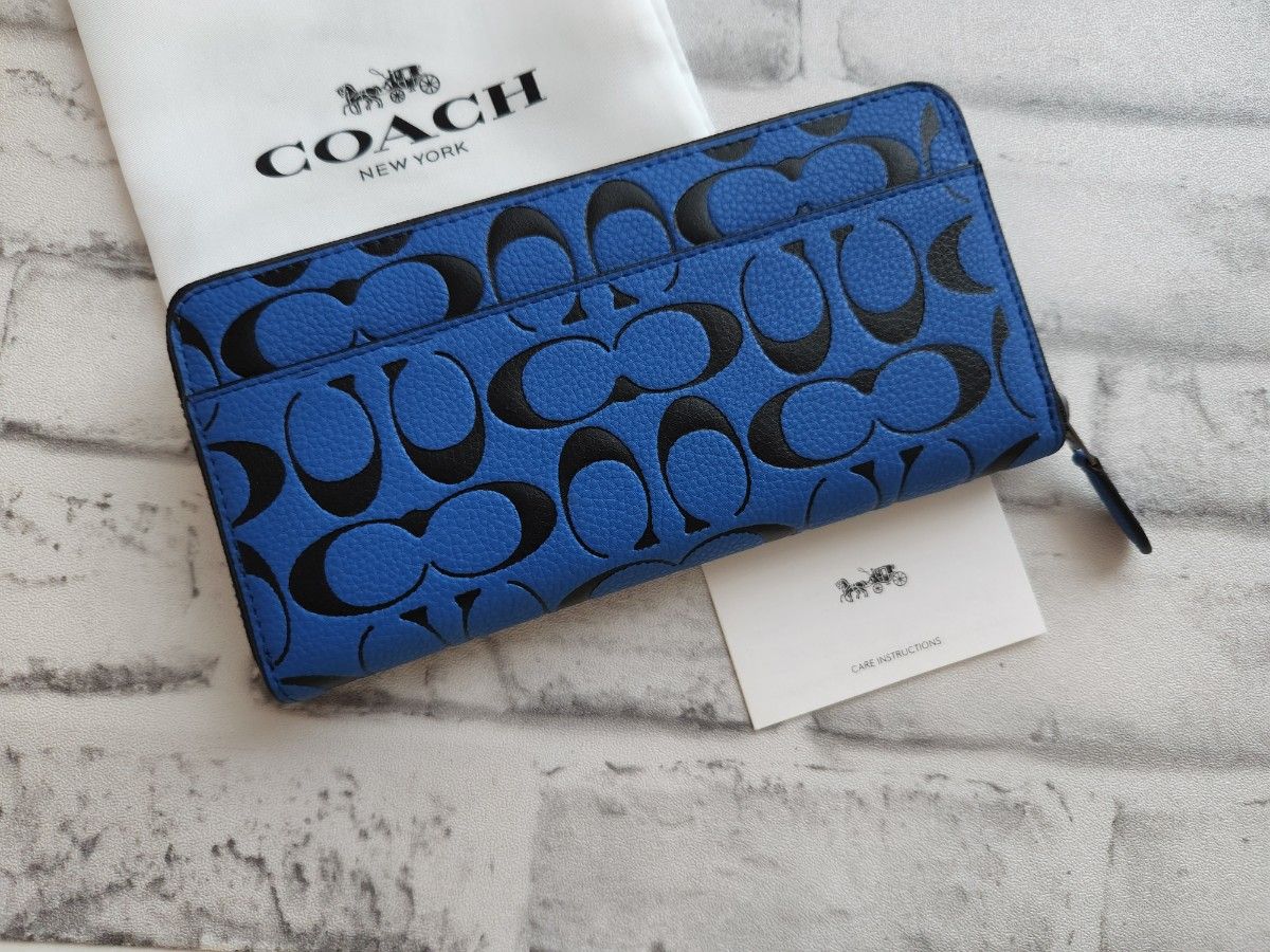 新品】COACH コーチ 長財布 シグネチャー ブルーブラック-