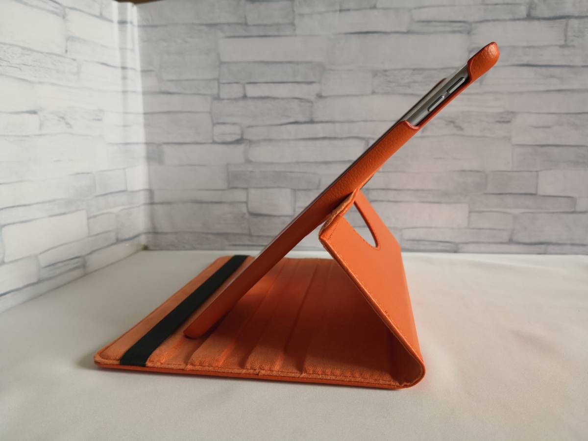 iPad 6世代/5世代/iPad Air/Air2 共用 オレンジ レザーケース 360度回転機能 3段スタンド機能付き_画像5
