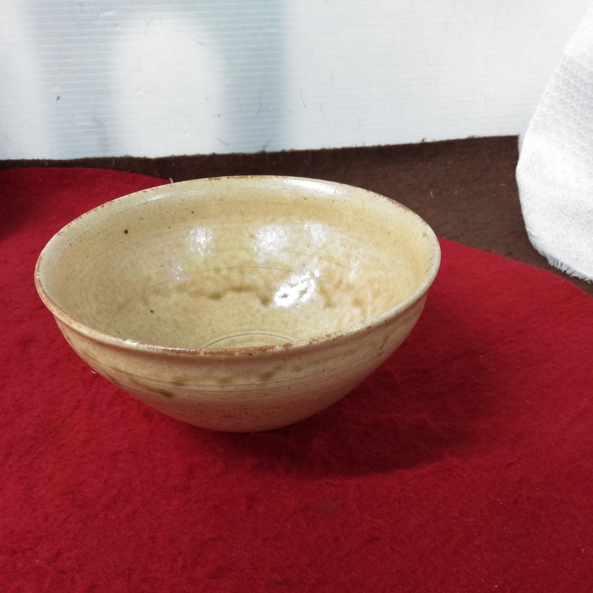 g_t P424 美濃焼　黄瀬戸　抹茶碗　寿山作　和食器_画像2