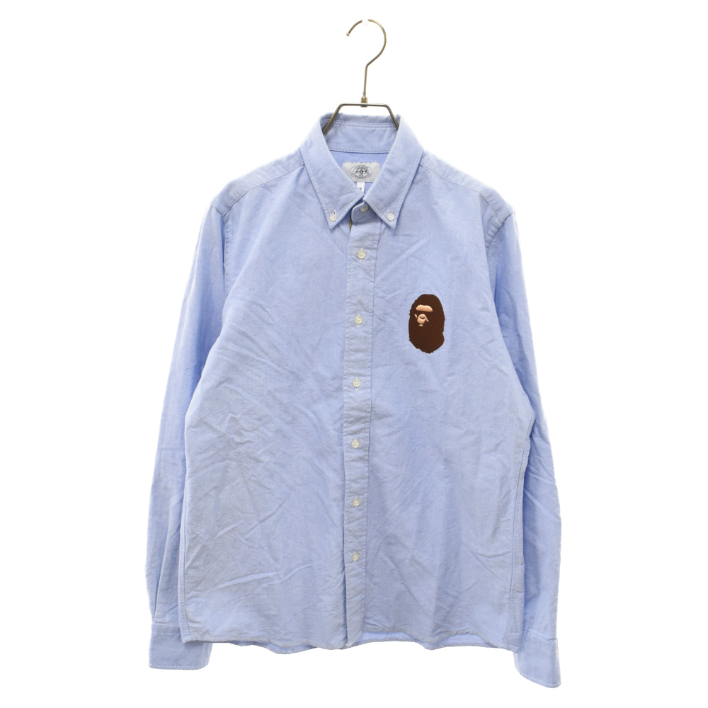 A BATHING APE アベイシングエイプ Embroidery L/S Shirt サル刺繍 長袖シャツ ブルー 001SHH801007M