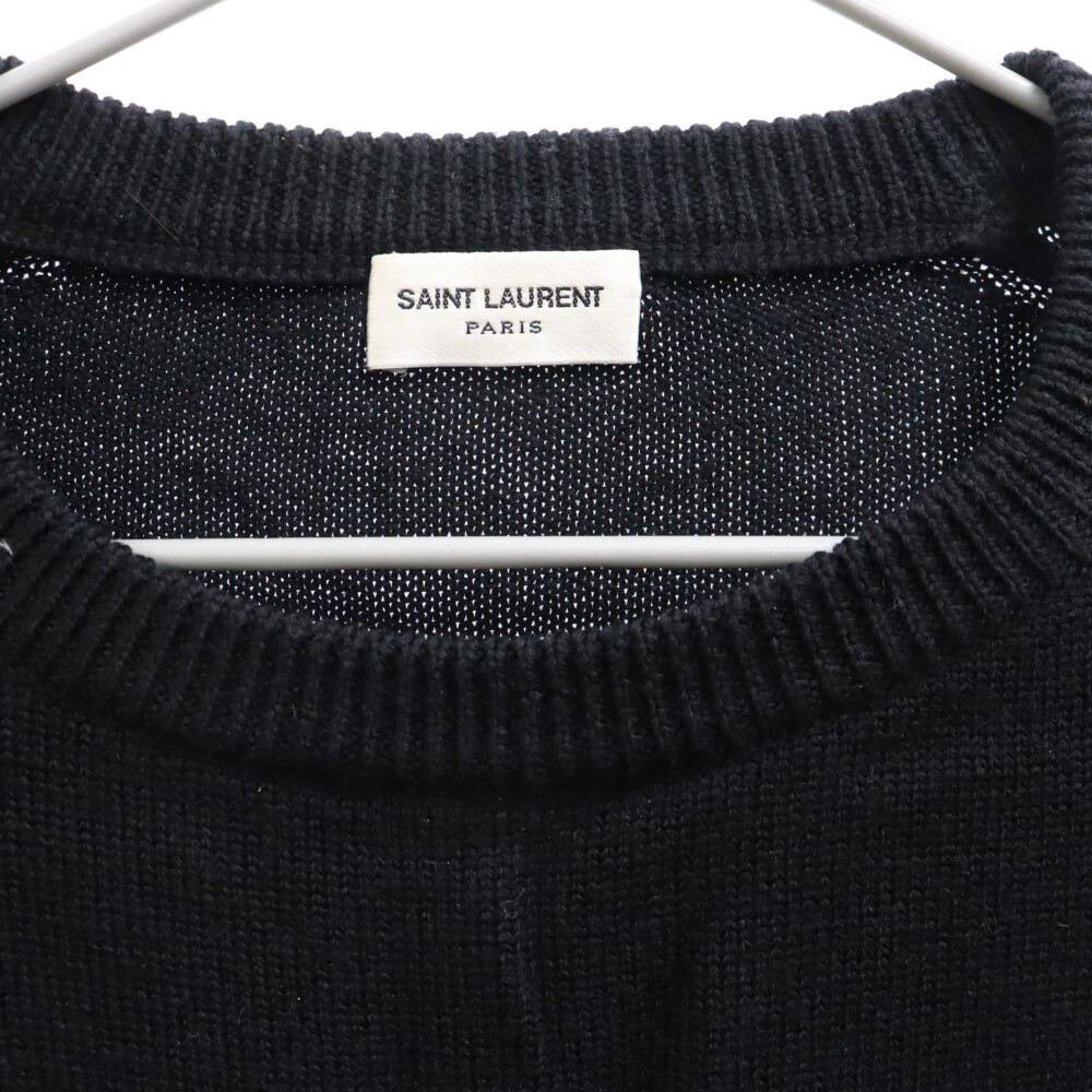 SAINT LAURENT PARIS サンローランパリ BEAD EMBROIDERED CREW KNIT ビーズロゴ刺繍 クルーネックニットセーター ブラック 558095_画像3