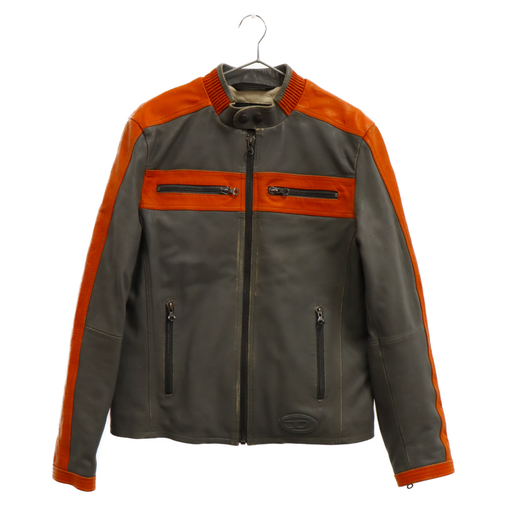 DIESEL ディーゼル Zipup leather Jacket ジップアップ レザージャケット A063470PDAS オレンジ