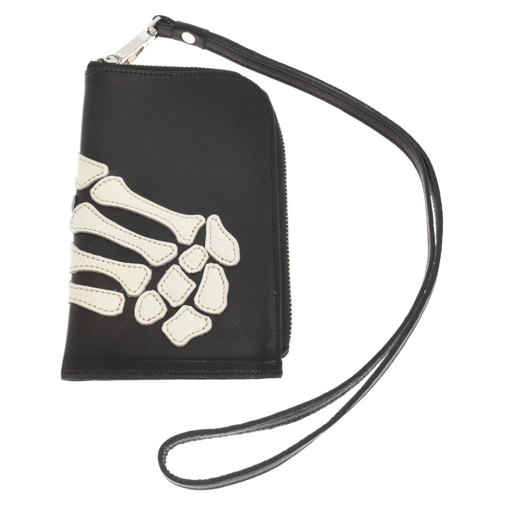 KAPITAL キャピタル BONE HAND ZIP レザーボーン ストラップ付ウォレット 財布 ブラック