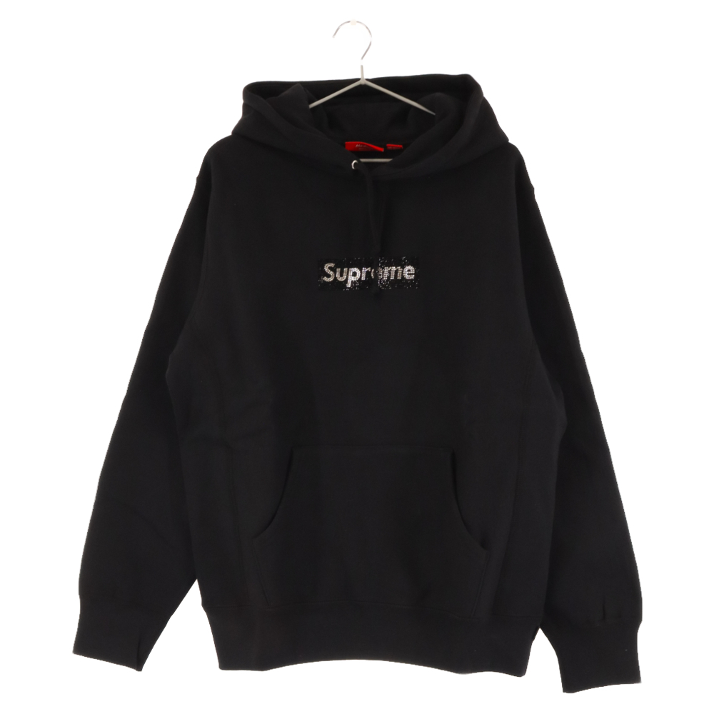 SUPREME シュプリーム 19SS×Swarovski Box Logo Hooded Sweatshirt×スワロフスキーボックスロゴフーデットスウェットパーカー ブラック