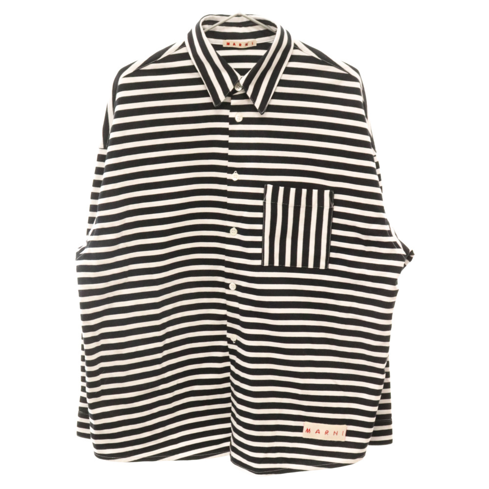 MARNI マルニ 22SS COMPACT STRIPED JERSEY SHIRT コンパクトストライプ 長袖シャツ ブラック/ホワイト CUMU0061X0_画像1