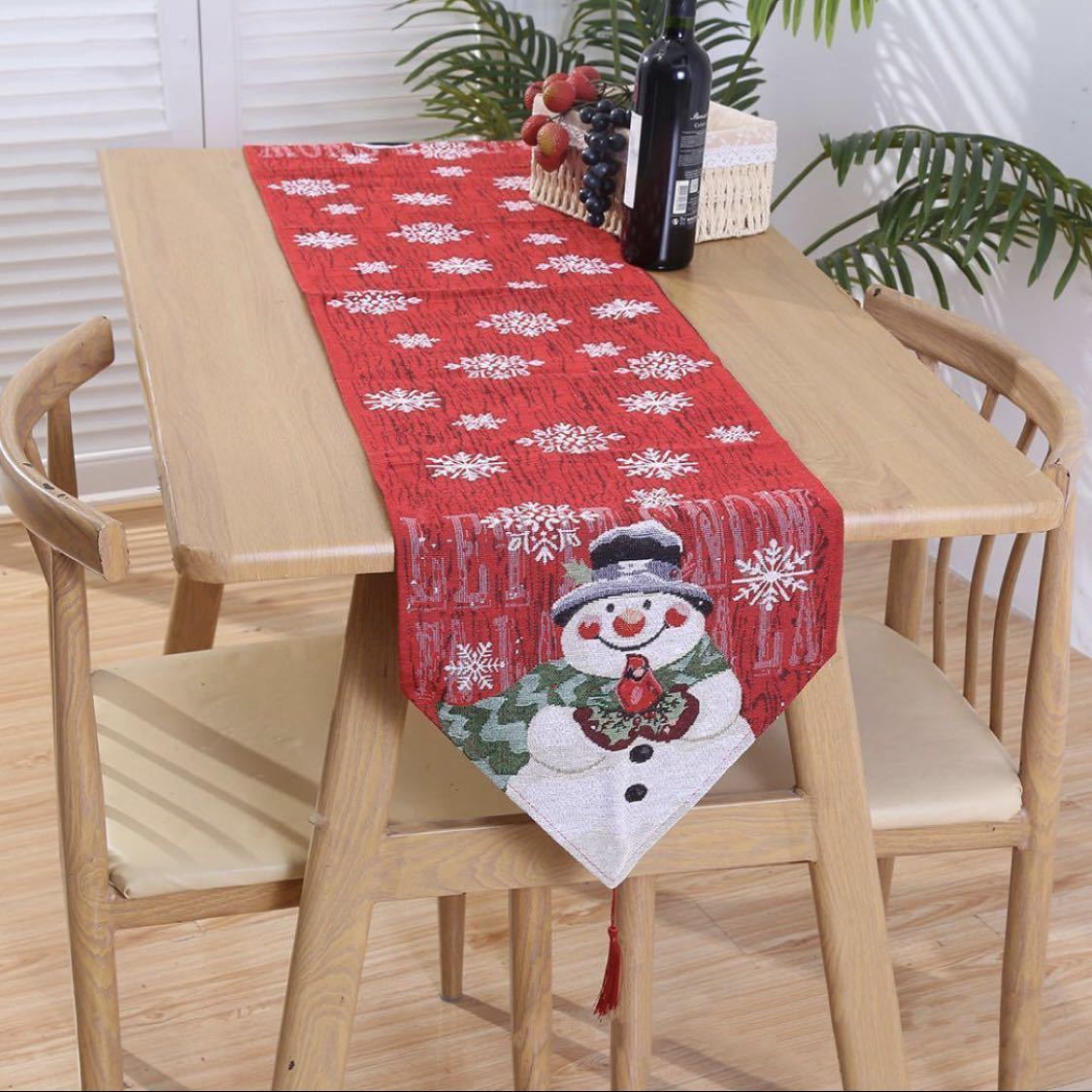 【送料無料】テーブルランナー 赤 クリスマス 雪だるま Xmas 北欧 SNS映 パーティー テーブルクロス 食卓カバー 海外輸入 ディナー サンタ