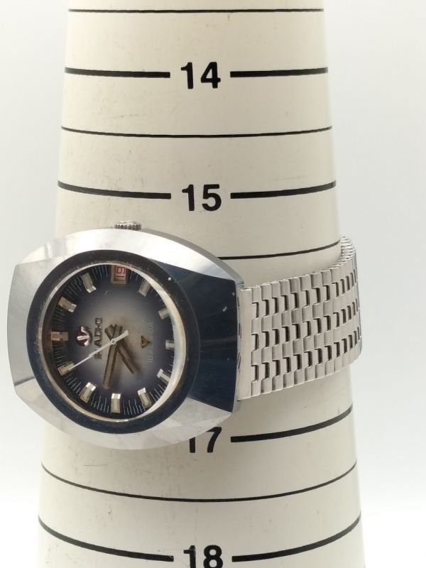 L86 1円～ 稼働品 ラドーRADO バルボア BALBOA 自動巻き デイト 腕時計 黒/ネイビー系文字盤 ステンレス シルバーカラー メンズ_画像10