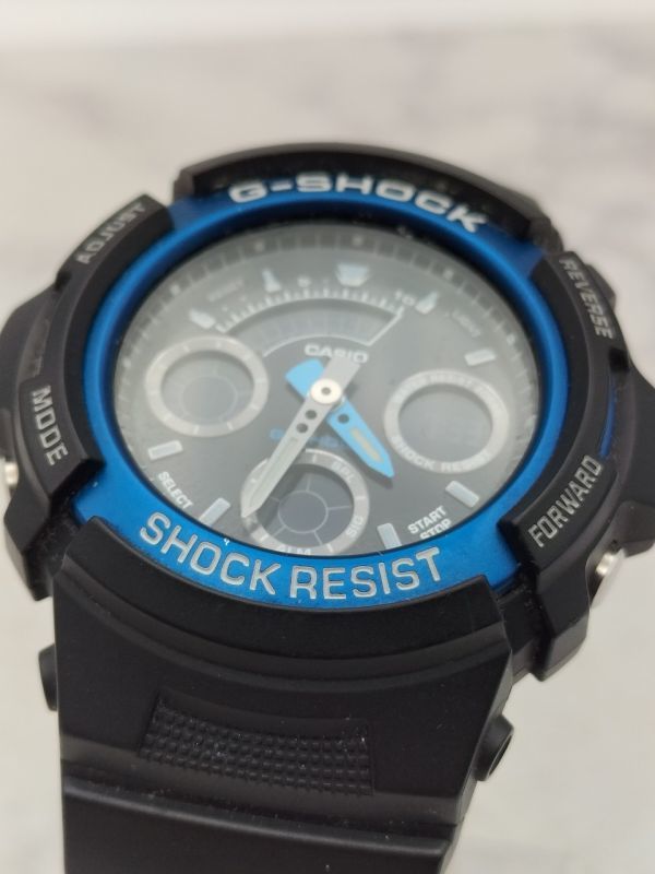 L59 1円～ 稼働品 カシオ CASIO ジーショック G-SHOCK AW-591 デジアナ クオーツ 腕時計 黒文字盤 青 ブルー 黒 ブラック 男女兼用_画像2