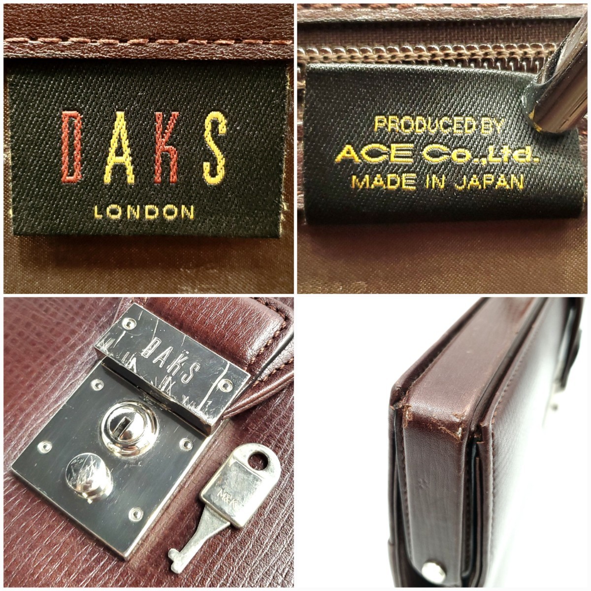 日本製 DAKS LONDON ACEレザーダレスバッグ茶メンズ本革ダックス