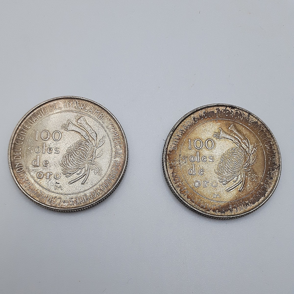 ▼ペルー100年記念 100ソル銀貨 1873年-1973年 2枚セット▼管理番号1_画像1