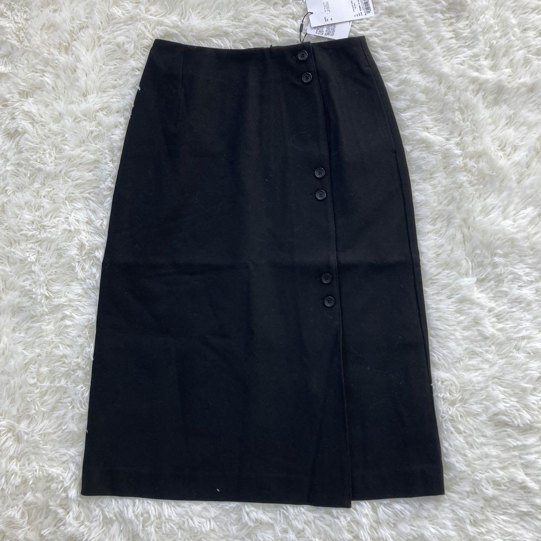 新着 新品▽MOUSSYマウジー▽ミディスカート黒S ボタン ミモレ巻きスカート フレアースカート、ギャザースカート（ロング）
