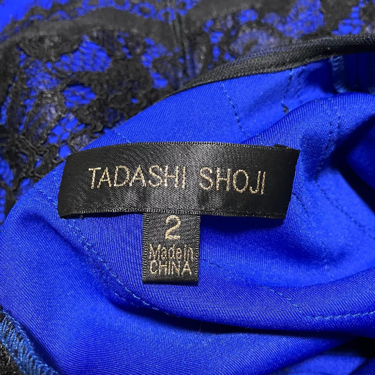 TADASHI SHOJI タダシショージ ノースリーブ ワンピース ドレス レース 青系×黒系 ポリエステル レディース サイズ2_画像7