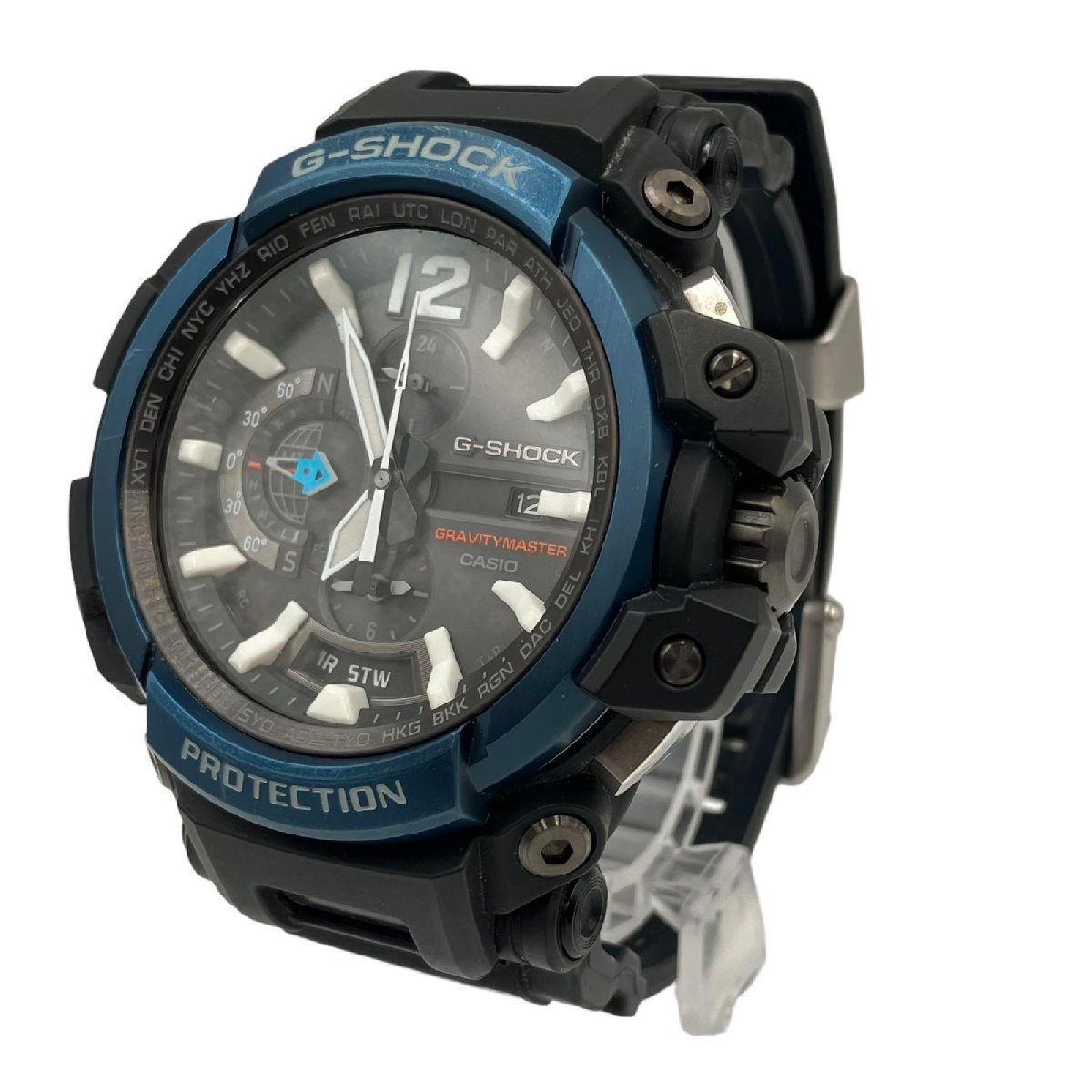 CASIO カシオ G-SHOCK グラビティマスター GPSハイブリッド 電波ソーラー Bluetooth 黒文字盤 SS ブラックxブルー系 稼動品 GPW-2000_画像2