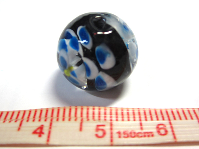 * high class dragonfly sphere * round approximately 16mm 1 bead flower pattern blue black 06-1371