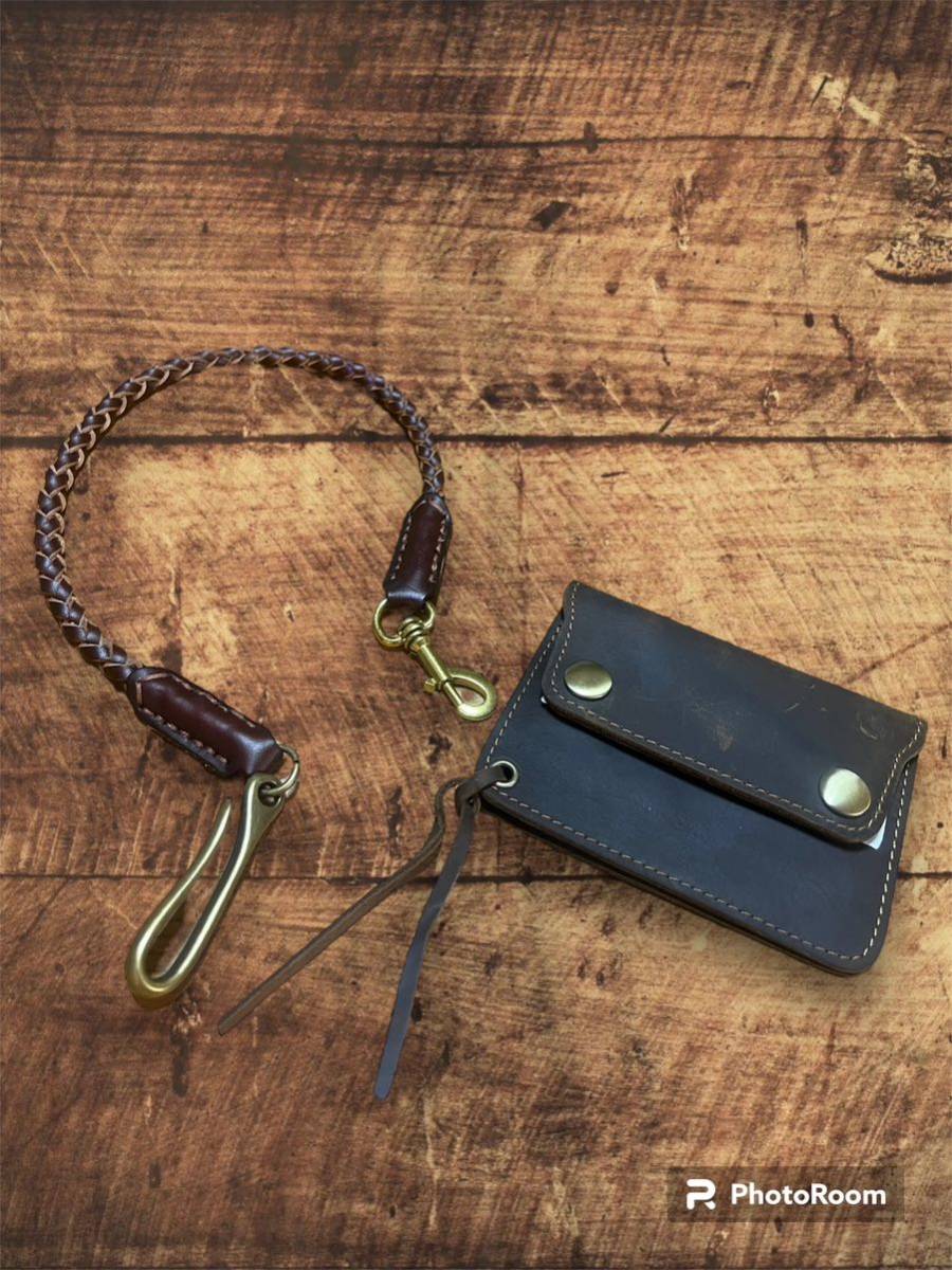  Biker z wallet & leather chain hand made light coffee 