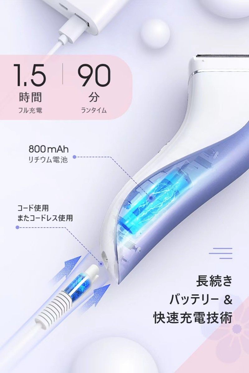 電気シェーバー肌にやさしい全身適用USB充電と海外対応ウェットとドライ使用でき