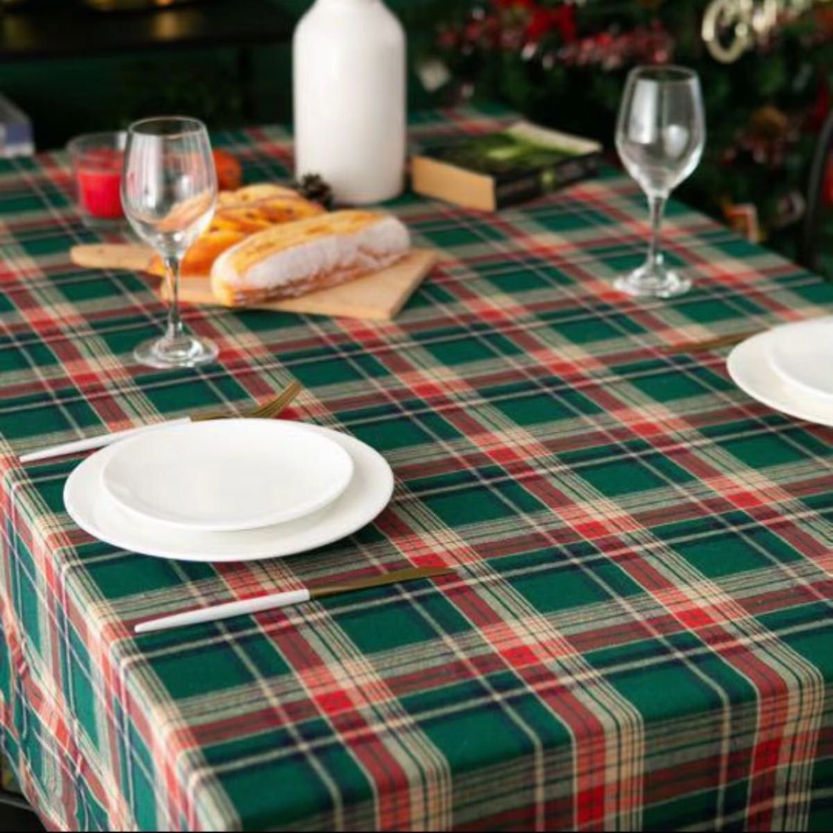 テーブルクロス チェック柄 クリスマス パーティ 秋冬 テーブルグリーン 緑Xmas 北欧 テーブルコーディネート