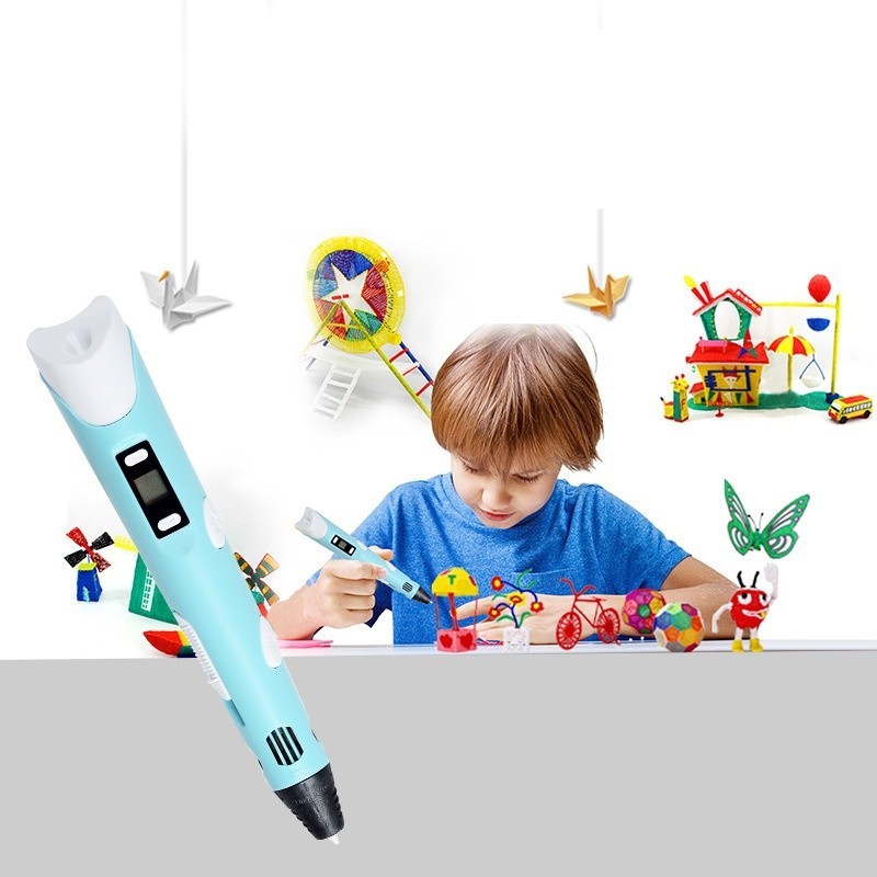 3Dペン　USBケーブル付き　フィラメント3色付き　青ブルー　知育玩具　箱付き_画像2