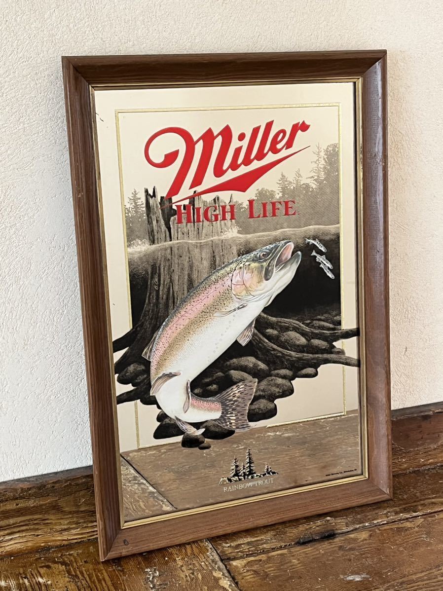 Miller パブミラー Vintage BAR 鏡 ビンテージ ショットバー Mirror ミラー 90’s ヴィンテージ レインボートラウト フィッシング 釣り_画像1