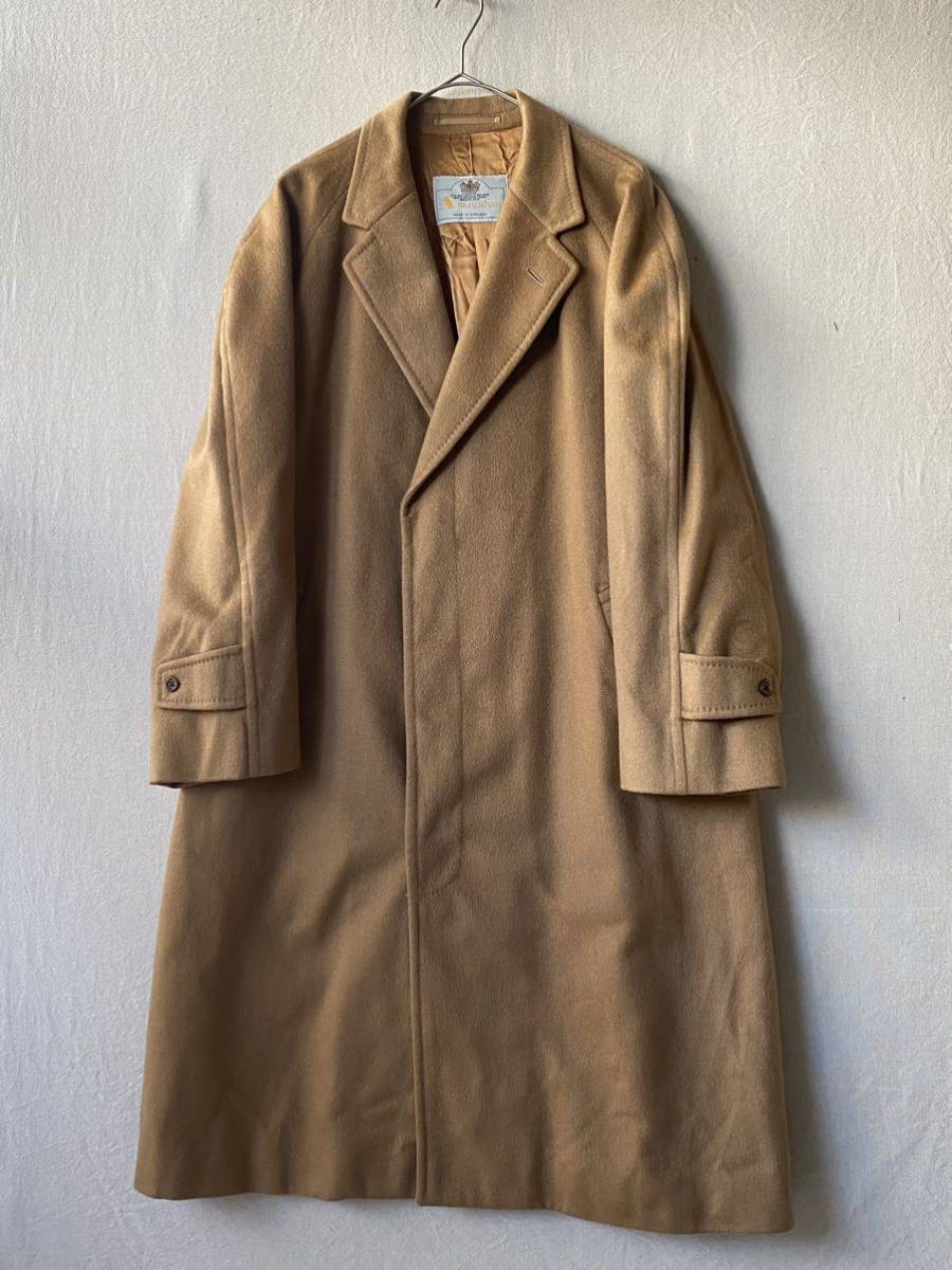 [100% cashmere ]80s Aquascutum Chesterfield coat / England made wool Camel bar ma car n Vintage euro C3-12005-1869