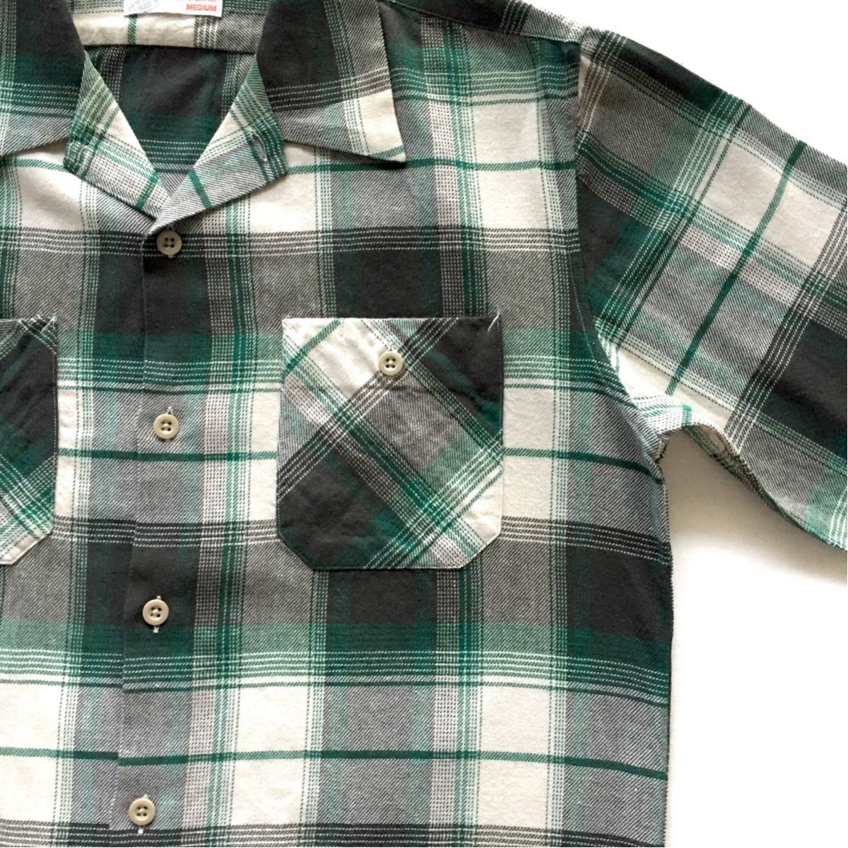 美品 BEAMS Open collar Plaid shirt ビームス オープンカラー チェックシャツ Mサイズ 長袖 日本製 MADE IN JAPAN ボックス型シルエット_画像4