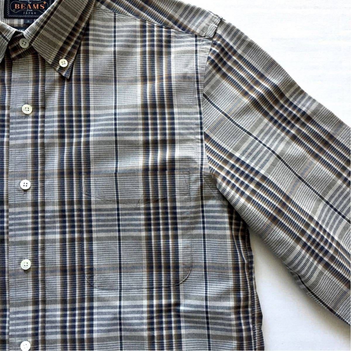  как новый BEAMS PLUS Button down Plaid shirt Beams плюс кнопка down проверка рубашка S размер рубашка с длинным рукавом сделано в Японии JAPANMADE BEAMS+