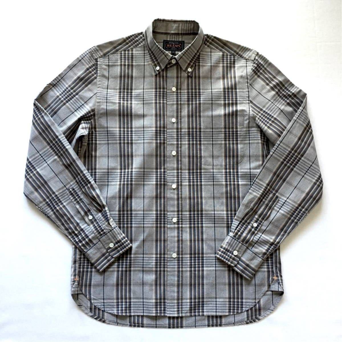  как новый BEAMS PLUS Button down Plaid shirt Beams плюс кнопка down проверка рубашка S размер рубашка с длинным рукавом сделано в Японии JAPANMADE BEAMS+