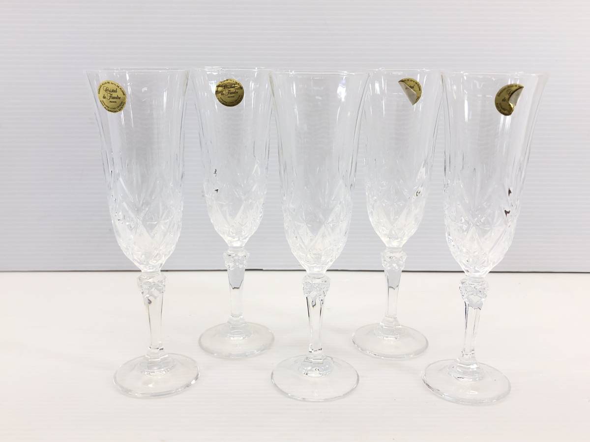 ☆ 未使用 KAMEI GLASS シャンパン グラス FRANCE DU66634-5 5客 セット カメイガラス 切子 ワイン クリスタル ☆_画像2