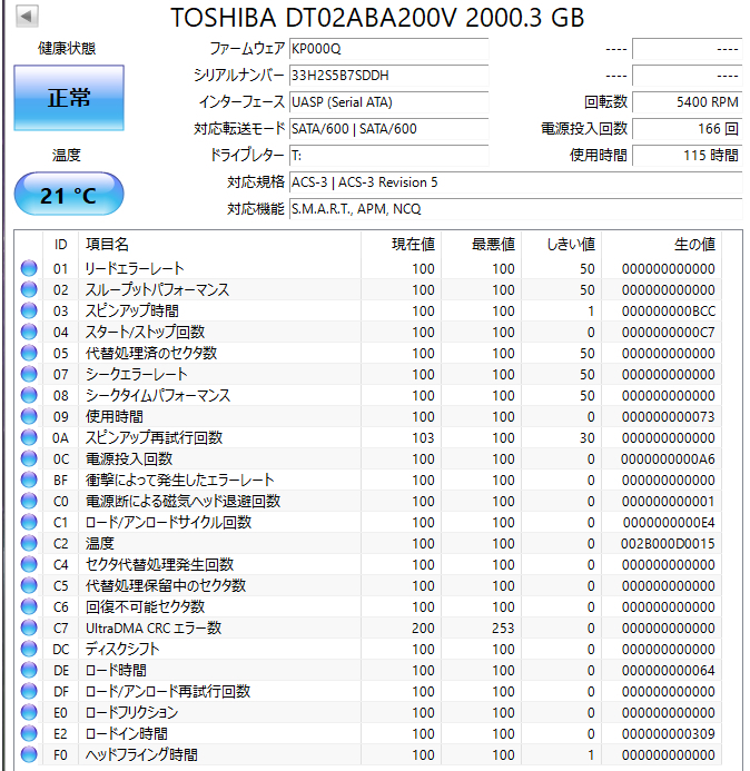 【送料無料】 2個セット ★ 2TB ★　DT02ABA200V　/　TOSHIBA【使用時間：169ｈ＆115ｈ】2023年製 稼働極少 3.5インチ内蔵 AVコマンド対応_画像3