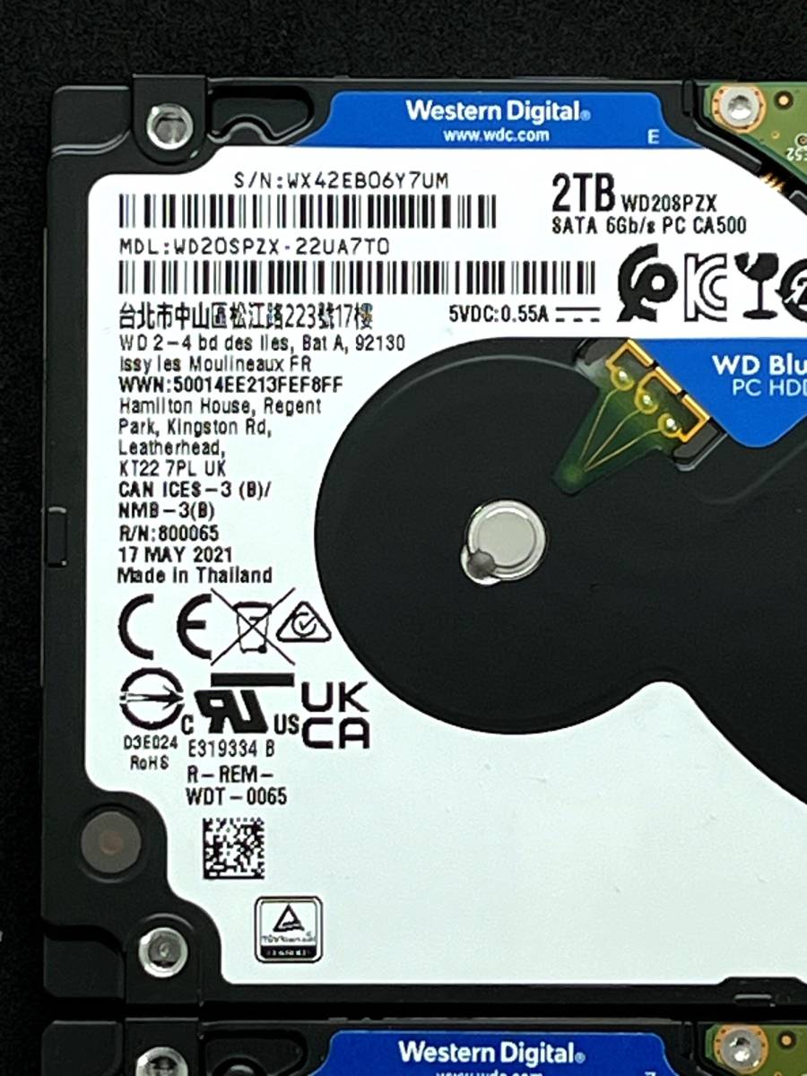 【送料無料】 2個セット ★ 2TB ★ WD Blue / WD20SPZX【使用時間：48 h＆ 27 h】2021年製 Western Digital 新品同様 即決 2.5インチ 即決_画像5