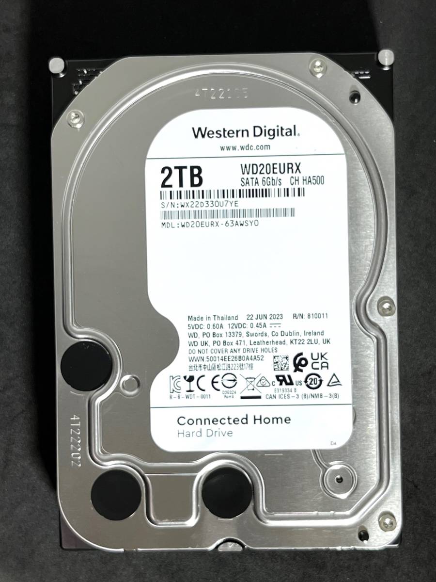 【送料無料】★ 2TB ★ Western Digital / WD20EURX【使用時間：518 ｈ】2023年製 稼働少　AVコマンド対応　WD 3.5インチ内蔵HDD/SATA600