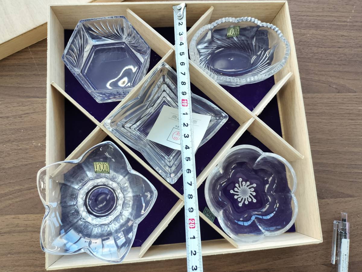 HOYA クリスタル 小さい器 5客セット ホヤクリスタル 花型 小皿 小鉢 食器 クリスタルガラス_画像3
