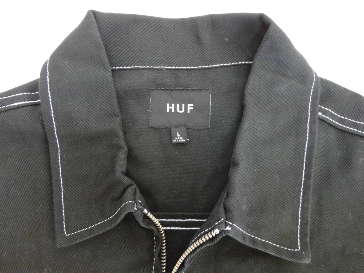 0328【本州のみ送料無料】HUF ハフ　メンズデニムジャケット　ブラック　ジップアップ　コットン100％_画像3