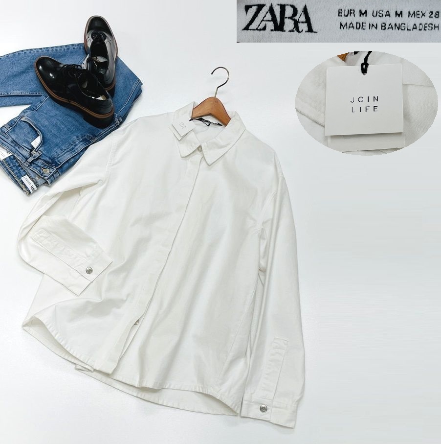 未使用品 /M/ ZARA ホワイト オーバーサイズデニム長袖ジャケット ジージャン レディース カジュアル アウター 大人可愛い白 デイリー ザラ_画像1