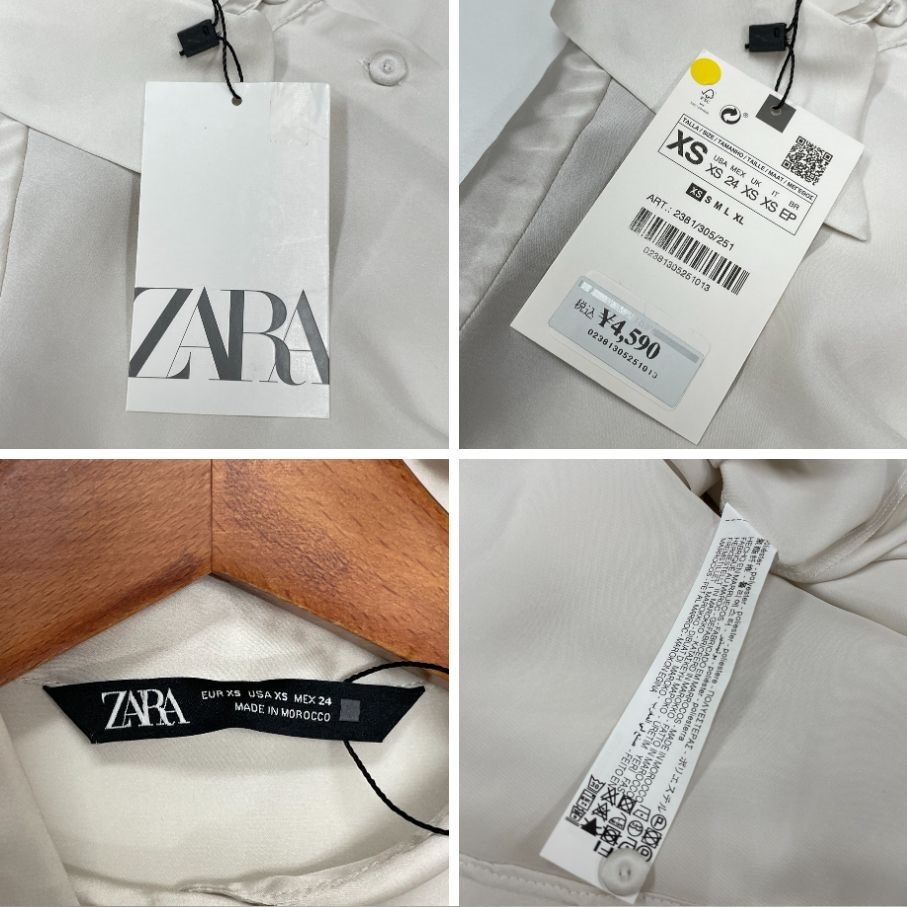 未使用品 /XS/ ZARA ホワイト系 サテンボタンカラー長袖シャツ レディース タグ カジュアル トップス 通勤大人可愛いガーリーデイリー ザラ