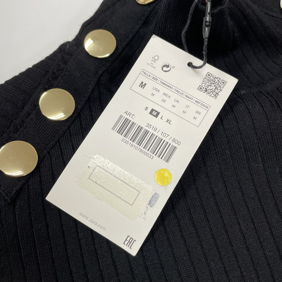 未使用品 /M/ ZARA ブラック 長袖ワンピース ゴールドボタンドレス レディース タグ フォーマル タイトフェミニン 大人可愛い黒二次会 ザラ